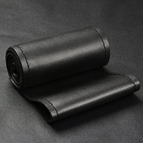Top Genuine Leather Steering Wheel Cover Universal 15 Inch with Anti-Slip Design and Soft Padding,Steering Wheel Stitch on Wrap - color: black