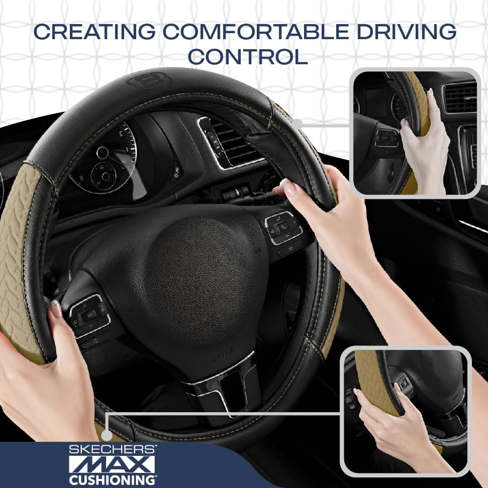 Skechers Steering Wheel Cover,Max Cushioning Leather Steering Wheel Cover Universal Fit 14" 1/2-15" Car Wheel Protector for Men Women Fit Suvs,Vans,Sedans,Car,Trucks,Beige - color: Beige