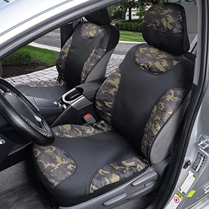 BDK Waterproof Camo Seat Covers for Car Truck Van SUV, 2 Pack – Two-Tone Black & Camouflage, Durable Neoprene Seat Protectors, Sideless Design Compatible with Armrests and Airbags - color: Wateproof Front Seat Covers
