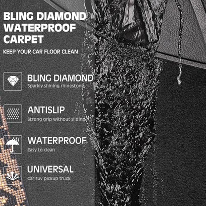 CAR PASS Bling Diamond Car Floor Mats, Shining Rhinestone Carpet Sparkly Glitter Crystal with Anti-Slip PVC Heel Pad Waterproof Universal Fit Automotive SUV,Sedan,Van,Cute Girl Women,4pcs Gold Leopard - color: Gold Leopard