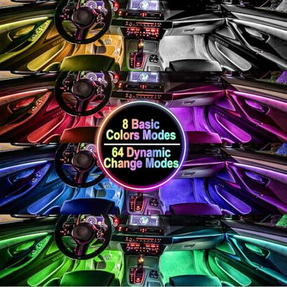 Car Interior Lights, 12V LED Strip Lights with Cigarette Lighter Adapter, Ambient Car Lighting Kit, App & Remote Control Music Sync Color Change Strip Lights for SUVs & Trucks (48LED Beads) - color: Cigarette Lighter Adapter(48LED Beads)
