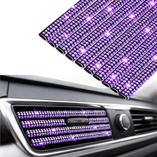 NBTEPEM Bling Car Air Conditioner Decoration Strip for Vent Outlet, 10 PCS Universal Rhinestone Car Vent Outlet Trim Decorations, Bling Interior Accessories for Women and Girls (Purple) - color: Purple