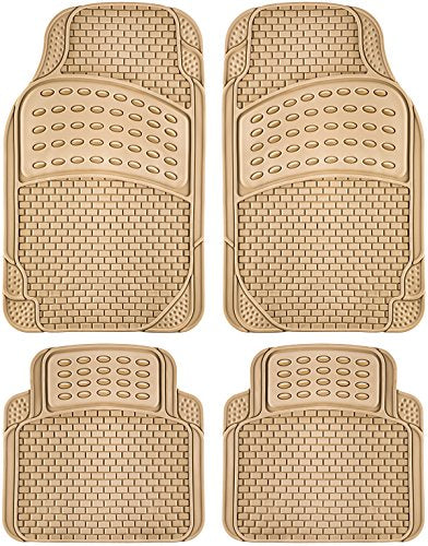 OxGord 4pc Rubber Floor Mats Universal Fit Front Driver and Passenger Seats and Rear - Car SUV Van and Truck - Brick Style - Beige - color: Beige