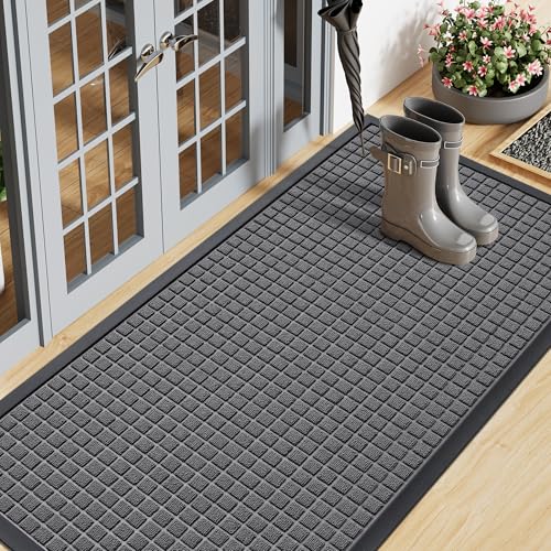 Smiry Front Door Mat Outside Entrance, Heavy Duty Natural Rubber Doormat, Non Slip, Trap Dirt and Moisture, Easy Clean, Low Profile Welcome Floor Mats for Indoor Outdoor Entry, 47x23 Inch, Grey - color: Grey, size: 47" X 23"