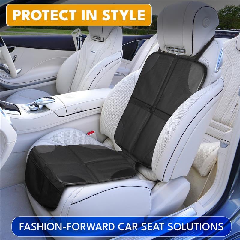 EcoNour Car Seat Protector 1 Pack, 600D Waterproof Non-Slip Seat Mat with Extra Thick Padding & Mesh Storage Pocket, Under Baby Car Seat or Pet, Protects Upholstery from Dirt & Damage - size: 1-Pack