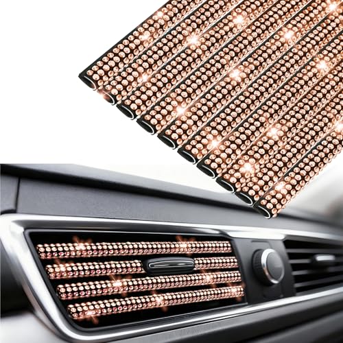 NBTEPEM Bling Car Air Conditioner Decoration Strip for Vent Outlet, 10 PCS Universal Rhinestone Car Vent Outlet Trim Decorations, Bling Interior Accessories for Women and Girls (Champagne) - color: Champagne
