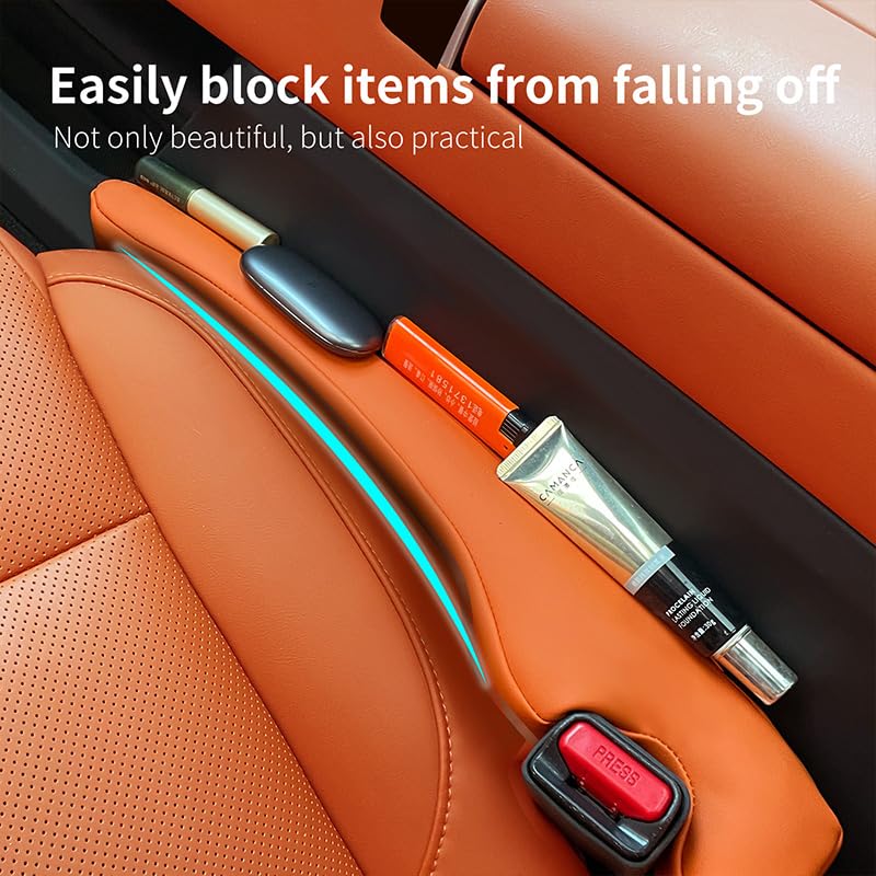 Inflatable Car Seat Gap Filler Strip - 2Pcs Leather Foldable Seat Gap Plug Blocker,Stop Dropping Items,Soft Interior Accessories for All Cars (Orange)