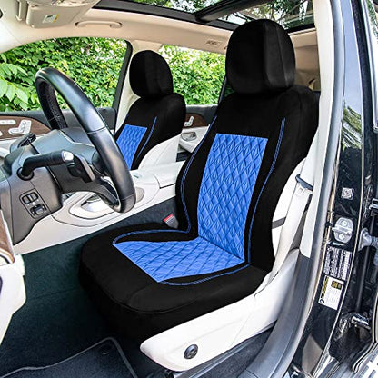 Universal Fit Diamond Stitched Flat Cloth Car Seat Covers Full Set - Blue - color: Blue