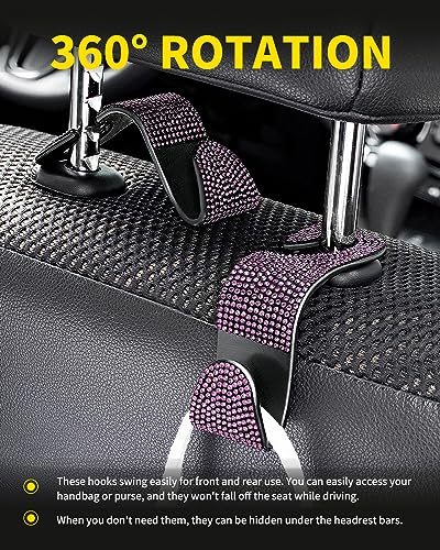 4 Pack Blink Diamond Car Seat Headrest Hooks Crystal Rhinestone Car Purse Holder Universal Interior Accessories for Handbags, Water Bottles, Coats, Umbrellas, Pink - color: Pink