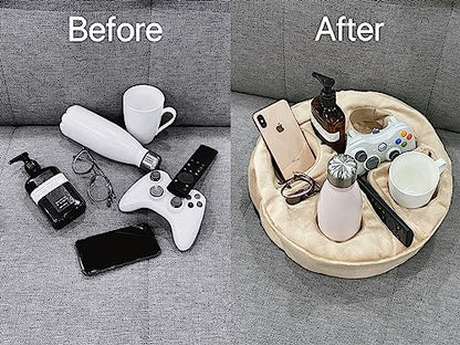 Xchouxer Couch and Bed Cup Holder Pillow, Sofa Organizer Caddy for Drinks, Remotes, Phones, Snacks (Beige) - color: Beige