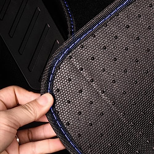 CAR PASS Rainbow Waterproof Universal Fit Faux Leather Car Carpet- Anti-Slip Nibbed Backing Floor Mats for SUV, Vans, Sedans, Trucks, Automotive Set of 4pcs (Black with Blue) - color: Blue