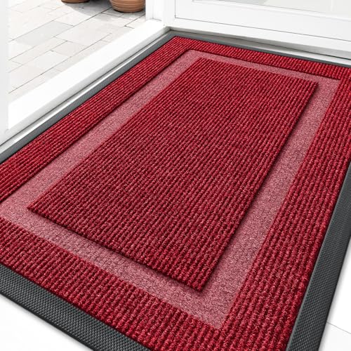 OLANLY Front Door Mat Indoor Outdoor Entrance, Waterproof All-Season, All-Weather Doormat, Sturdy Natural Rubber, Fade Resistant, Low Profile, Easy Clean Patio Porch Entryway Mat, 29.5x17, Wine Red - color: Wine Red, size: 29.5" x 17"