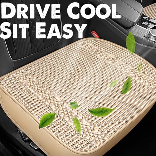 Linen & Ice Silk Front Seat Cover – Breathable Bottom Cushion Pad for Cars and SUVs, Cooling Design, Universal Fit Front Seat Protector, Pink - color: Pink