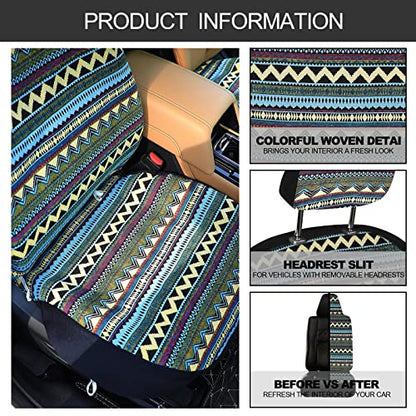 Frienda 14 Pcs Baja Car Seat Covers Full Set Multicolor Stripe Boho Print Steering Wheel Cover Seat Belt Cover Crystal Hanging Ornament Car Holders Fits (Bohemia Style) - style: Bohemia Style