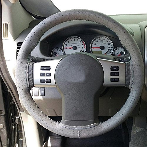 Onerbuy Universal Leather Car Steering Wheel Stitch On Wrap Cover DIY Sewing Breathable and Anti Slip, 15-Inch (Gray) - color: Gray