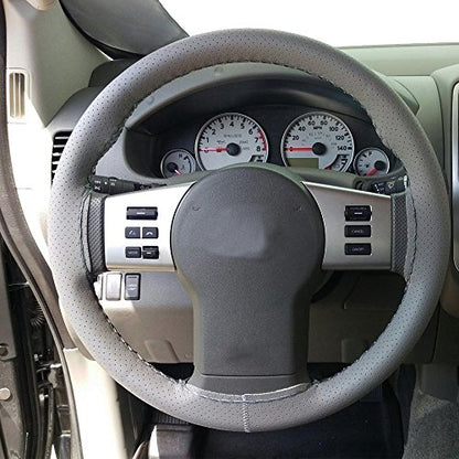 Onerbuy Universal Leather Car Steering Wheel Stitch On Wrap Cover DIY Sewing Breathable and Anti Slip, 15-Inch (Gray) - color: Gray