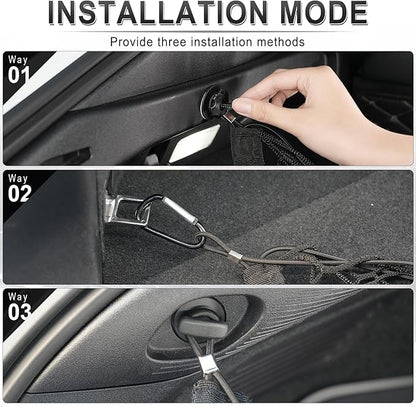 Heavy Duty Mesh Cargo Net, 3 Pocket Trunk Bed Storage Organizer Compatible for SUV, Car, Pickup Truck Bed, Etc.with 4 Metal Hooks (11.8×11.8×47.3 Inch), Black