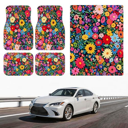 Automotive Floor Mats 5 Pcs, Universal Car Floor Mats,Floral Car Mats, Flower Car Accessory for SUVs/Sedan/Wagons, Durable Protective Mat, Trunk Liner for Families/Travel Enthusiasts - style: Bundle66