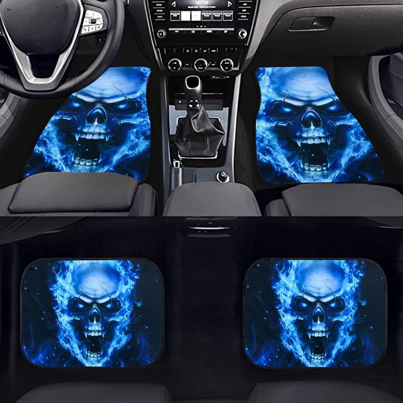 Gothic Skull Car Floor Mats Set of 4 - Universal Fit for SUV, Sedan, Truck, Van - Waterproof & All-Weather Heavy Duty Foot Pads with Anti-Slip Backing - Cool Gothic Car Interior Decor & Gift - style: Skull