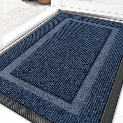OLANLY Front Door Mat Indoor Outdoor Entrance, Waterproof All-Season, All-Weather Doormat, Sturdy Natural Rubber, Fade Resistant, Low Profile, Easy Clean Patio Porch Entryway Mat, 33x21, Blue - color: Blue, size: 33" x 21"