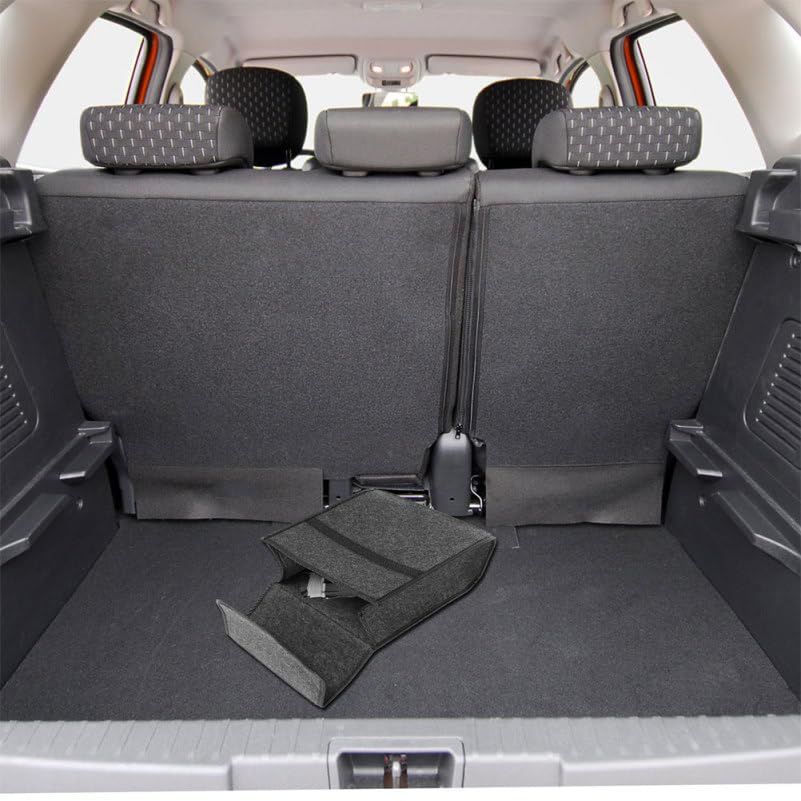 2-Pack Felt Car Trunk Organizer with Lid: Small Collapsible Cargo Storage Box Bin for Compact Sedan & SUV - Anti-Slip Noise-Free Auto Interior Storage Bag for Groceries & Tools, 11.79"x11.00"