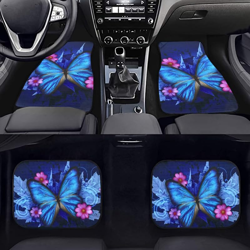 Premium 4-Piece Car Floor Mats,Black Carpet with Big Butterfly Print & Vinyl Heel Pad – Universal Fit for Sedan, SUV & Van, Truck,Heavy Duty Auto Accessories Interior - style: Butterfly style 3