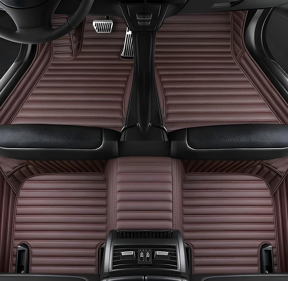 Customize Car Floor Mats for 99% Sedan SUV Sports Car All Weather Leather Full Coverage Waterproof Non-Slip Vehicle Lining Pads (Brown Stripe) - color: Brown stripe