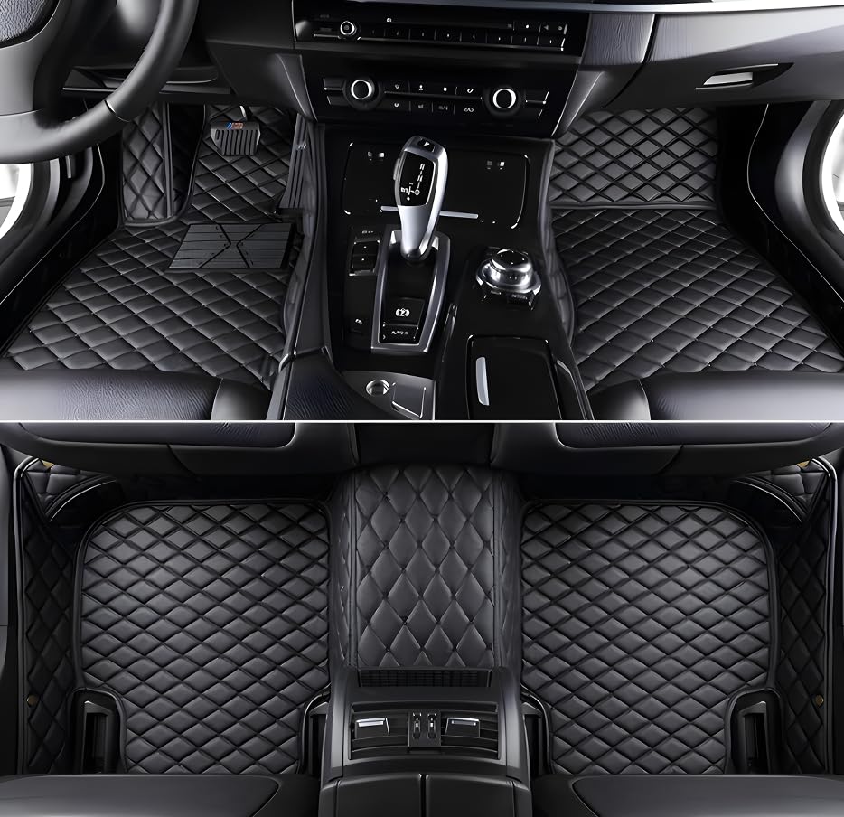 Customize Car Floor Mats for 99% Sedan SUV Sports Car All Weather Leather Full Coverage Waterproof Non-Slip Vehicle Lining Pads (All Black) - color: all black