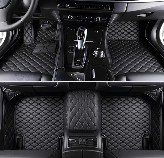 Customize Car Floor Mats for 99% Sedan SUV Sports Car All Weather Leather Full Coverage Waterproof Non-Slip Vehicle Lining Pads (All Black) - color: all black