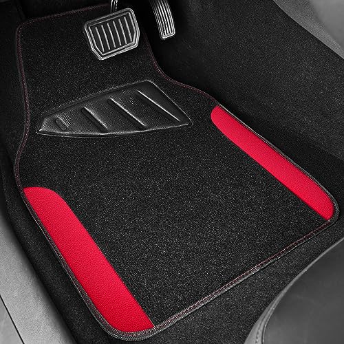 CAR PASS Waterproof Universal Faux Leather 3Row Car Floor Mats, Red Car Mats Fit for SUV,Vans,sedans, Trucks,Set of Vehicles Car Carpet with Driver Heel Pad and Anti-Slip Nibs Backing (Red 3Row) - color: Red 3Row