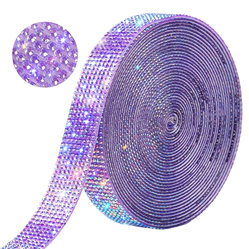 Self Adhesive Purple AB Rhinestone Ribbon Crystal Strips,Bling Christmas Resin Rhinestone Diamond Sticker for DIY Crafts,Wedding,Halloween Christmas Party(8 Rows of 6 Yards,Purple AB)