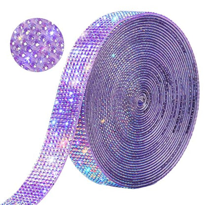 Self Adhesive Purple AB Rhinestone Ribbon Crystal Strips,Bling Christmas Resin Rhinestone Diamond Sticker for DIY Crafts,Wedding,Halloween Christmas Party(8 Rows of 6 Yards,Purple AB)