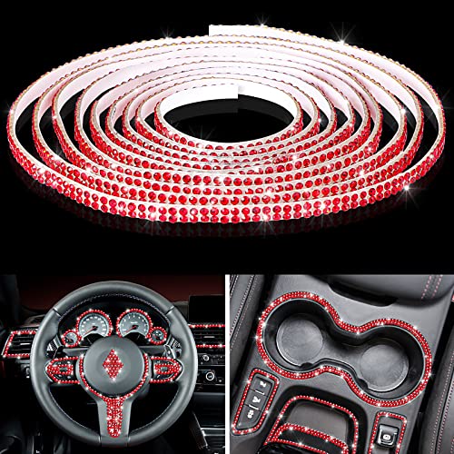 Kingdder 16.4 ft Bling Car Trim Self Adhesive Bling Car Accessories for Women Rhinestone Strip Glitter Diamond Sticker DIY Line Molding Dashboard Decal Shiny Auto Stuff for Interior Exterior Decor - color: Red, size: 16.4 ft