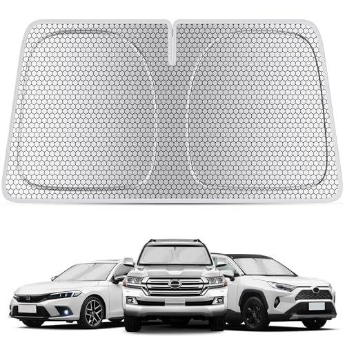 helloleiboo Graphene Car Windshield Sun Shade Car Sun Shade for Windshield with Heat Absorption Coating Foldable Design with UV Protection to Keep Your Car Interior Cooler Silver (Medium-59 × 30 in) - size: 59 x 30 inches