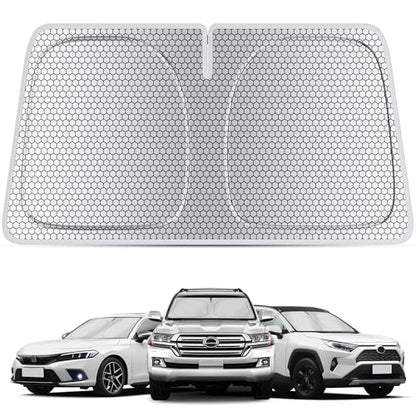 helloleiboo Graphene Car Windshield Sun Shade Car Sun Shade for Windshield with Heat Absorption Coating Foldable Design with UV Protection to Keep Your Car Interior Cooler Silver (Medium-59 × 30 in) - size: 59 x 30 inches