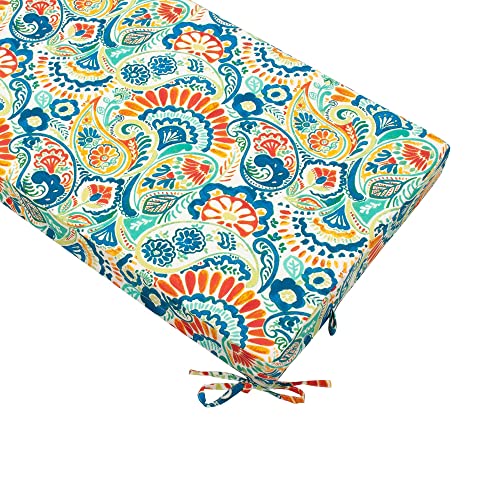 Magpie Fabrics Patio Bench Loveseat Cushion Covers (Replacement Cover only, No Insert!), Waterproof Fade Resistant Swing Cushion Slipcover with Ties(42x18x3 Inch, Paisley Multi) - color: A Paisley Multi, size: 42x18x3 Inch (1 Count)