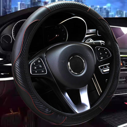 Ultra Fine Carbon Fiber Leather Steering Wheel Cover, Anti Slip and Sun Protective Protect The Steering Wheel, Easy to Install,Universal of 14.5"-15" (Black) - color: Black
