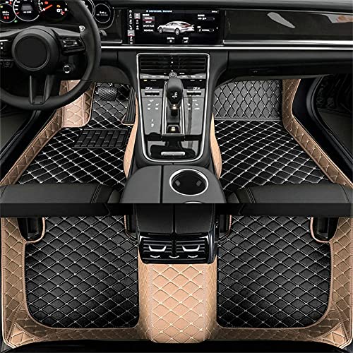 All-Weather car Floor Mats-Suitable for 98% of car Models Watherproof Leather car Floor mat (Beige and Black Beige) - color: Beige and black beige