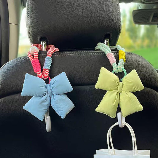 Car Seat Headrest Hook 2 Pack Hooks Hanger Storage Organizer Universal for Handbag Purse Coat, Cute Bow Car Accessories for Women (Blue+ Green) - color: Bow Blue+ Green