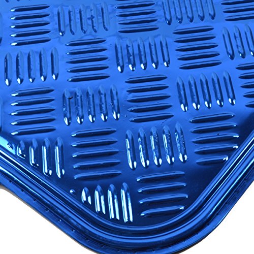 BDK 4-Piece All-Weather Universal Fit Front & Rear Floor Mats for Cars Trucks SUVs Vans, All-Weather Easy-to-Clean Diamond Metal Pattern Durable Heavy Duty Non-Slip Protection - Metallic Blue - color: Metallic Blue