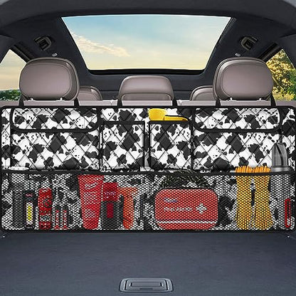 Femuar Car Trunk Organizer,Large Capacity Backseat Trunk Organizer(42"*18"),Collapsible Car Storage Bag with 8 Pocekt,SUV/MPV/Truck - Cow print - color: Cow print
