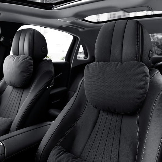 2 Pcs Car Headrest Neck Pillow for Driving,Universal Premium Suede Leather Soft and Comfortable Headrest,Two Gears of Height Adjustment Car Seat Headrest Pillow Car Interior Accessories - color: Athens Black