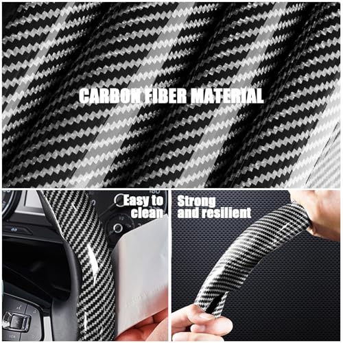 Carbon Fiber Steering Wheel Covers 3 Piece Clip on Steering Wheel Cover (Silver) - color: Silver