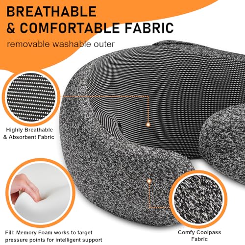 Travel Pillow - Hooded Neck Pillow Airplane Memory Foam Filling for Plane, Office, Cars Sleeping, Road Trip, Long Flights, Airplane Travel Essentials, Includes Eye Mask & Earplugs (Pink) - color: Pink