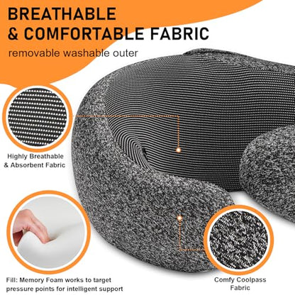 Travel Pillow - Hooded Neck Pillow Airplane Memory Foam Filling for Plane, Office, Cars Sleeping, Road Trip, Long Flights, Airplane Travel Essentials, Includes Eye Mask & Earplugs (Dark Gray) - color: Dark Gray