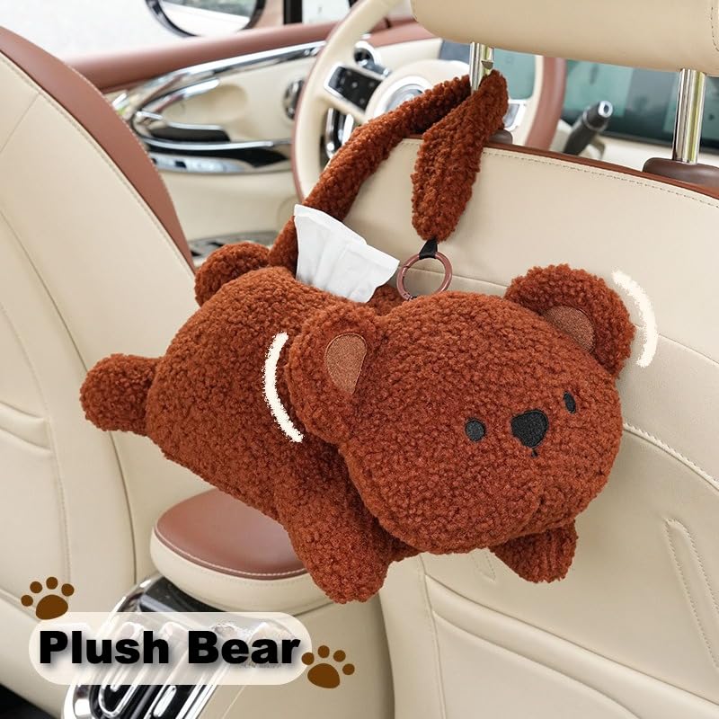 Cute Car Tissue Holder Rabbit Plush Hanging Paper Dispenser Decorative Organizer for Seat Back Funny Animal Design for Home Car Office (Cat)
