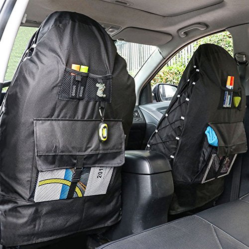 TIROL Waterproof Front Seat Covers High Back Seat Cover Bucket Seat Covers with Multi-Pockets for Semi Truck Cars Van SUV Pickup (2PCS) - color: Black - 2 Pack