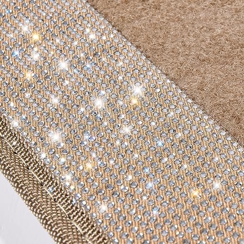 CAR PASS Bling Car Mats Shining Diamond Carpet Crystal Rhinestones Sparkly Glitter Floor Mats with Anti-Slip PVC Heel Pad Universal Fit for Automotive SUV, Sedan, Car, Van, 4pcs for Girl Women, Beige - color: Beige