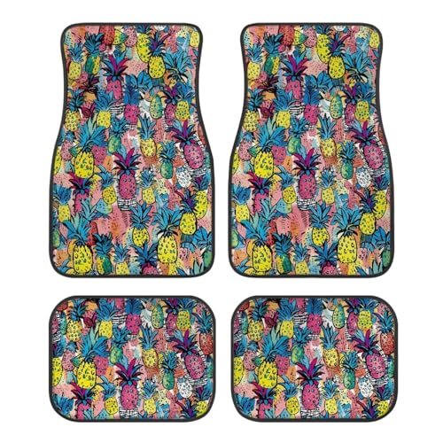 Colorful Anime Pineapple Car Floor Mats 4 Pieces Set Auto Front & Rear Floor Carpets Vehicle Floor Mat Carpet - color: Colorful Anime Pineapple