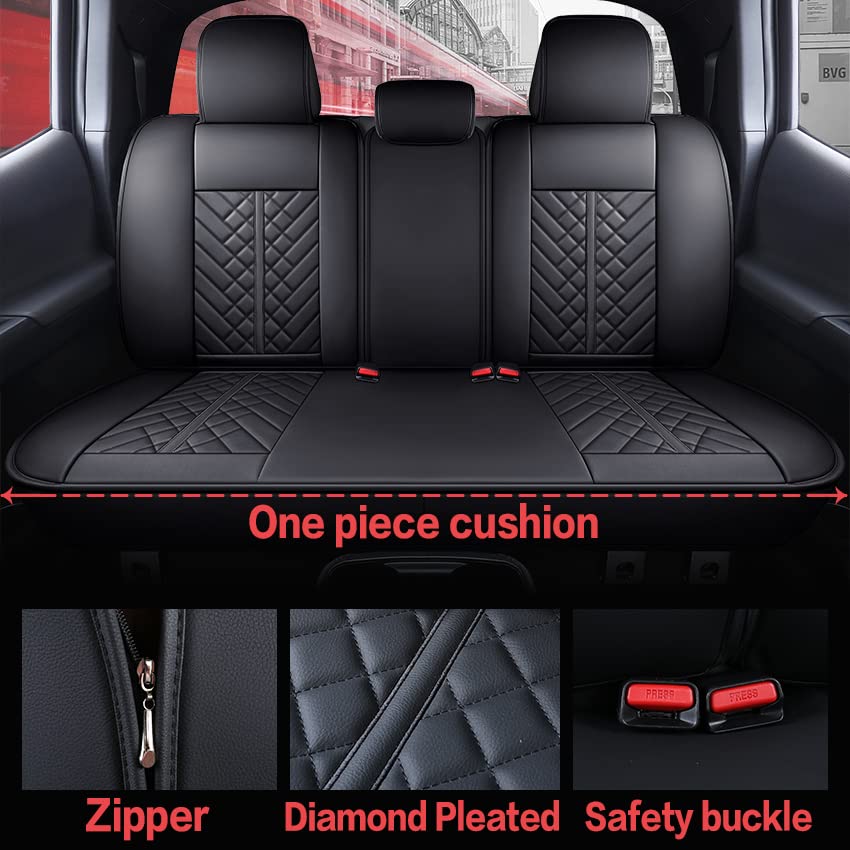 Tomatoman Tacoma Car Rear Seat Covers 2005-2025 2026 Access Double Extended Cab TRD Sport Offroad Limited SR5 V6 Truck with Waterproof Faux Leather Back Cushions(Rear Seat/Black) - color: Rear Seat/Black